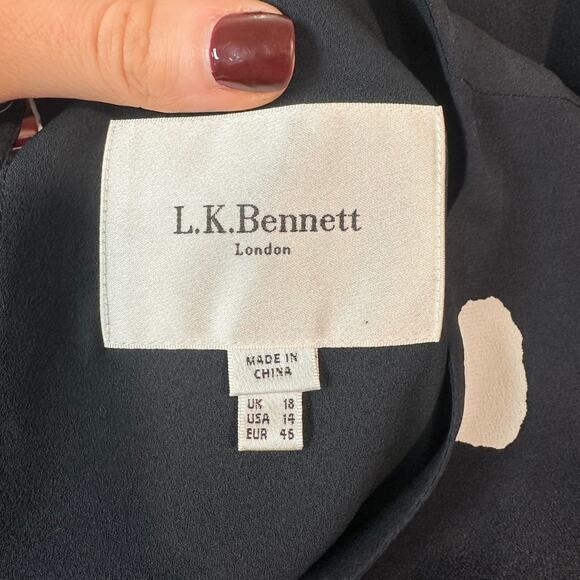 LK Bennett 100% Silk Leia Dress Polka Dot High Low Color Block Midi Maxi Blue - Picture 11 of 12